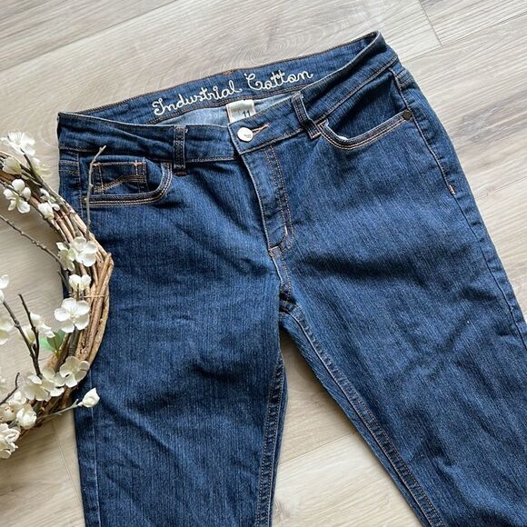 Industrial Cotton Cuffed Capri Jeans Size 11 Embroidered Back Pockets - Picture 4 of 6